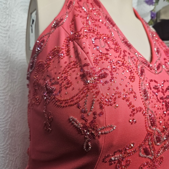 Elegant Coral Halter Dress - Picture 6 of 10